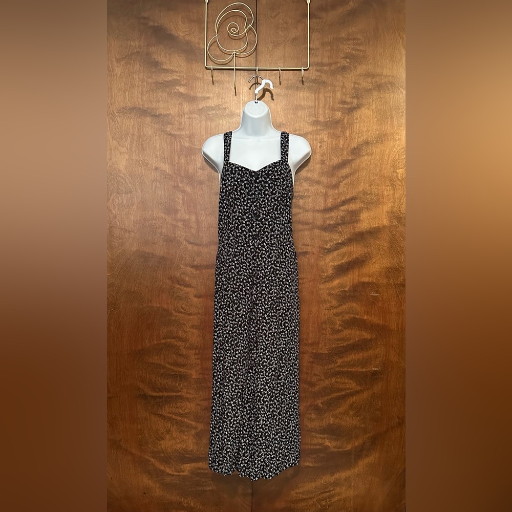 Loft Outlet Sleeveless Cropped Jumpsuit Womens S Black & Pink Floral Smocked